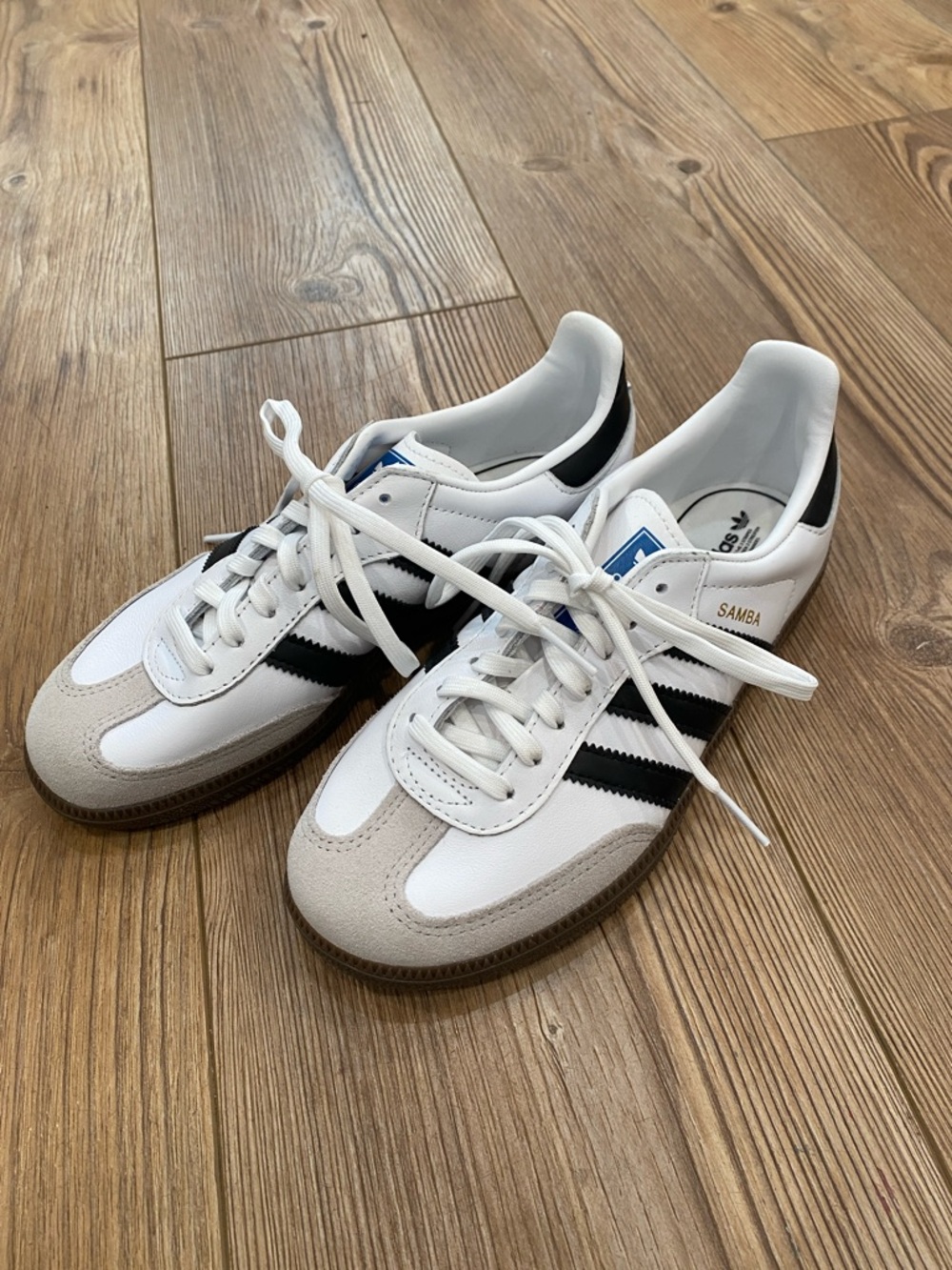 adidas White Black Samba Trainers with Gum Sole